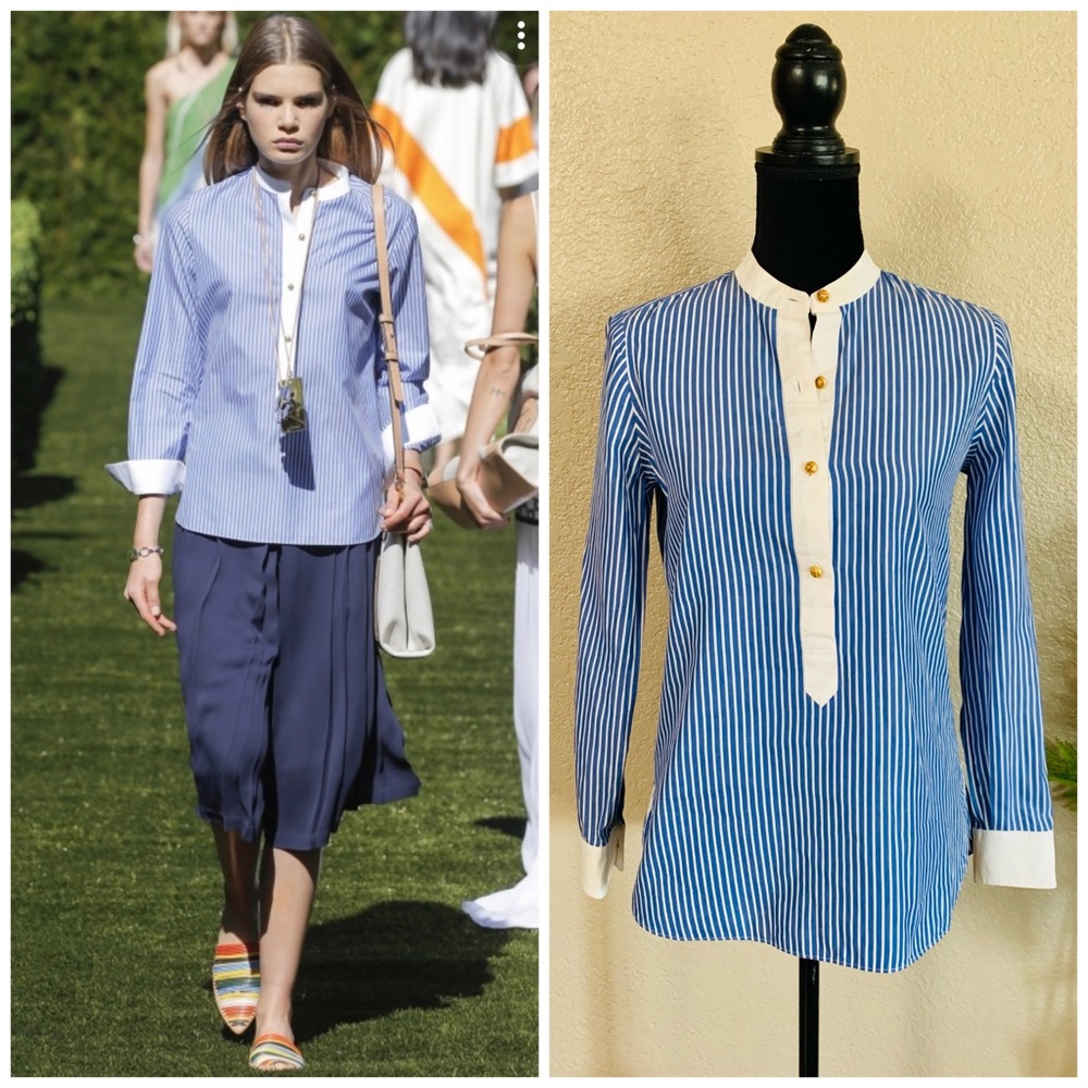 Tory Burch blue Spencer Poplin striped top